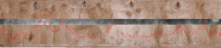 An image of a carbonate-rich core with x-ray and graph of Fe overlayed. An image of a carbonate-rich core with x-ray and graph of Fe overlayed.