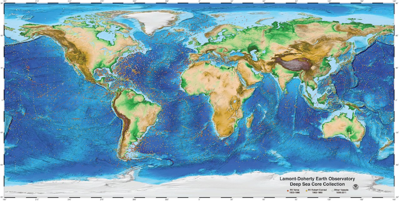 This is a map of our entire sediment core collection through the year 2011. map of our holdings